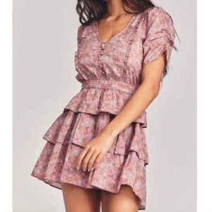 LoveShackFancy Roth Dress | Warm Taupe Sienna Floral | Size Large